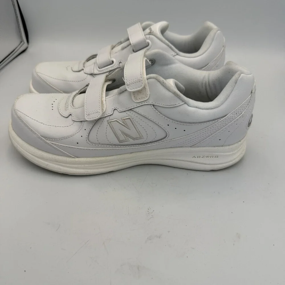 New Balance 577 Mens White Leather Walking Shoes Hook Loop MW577VW Size 10 D